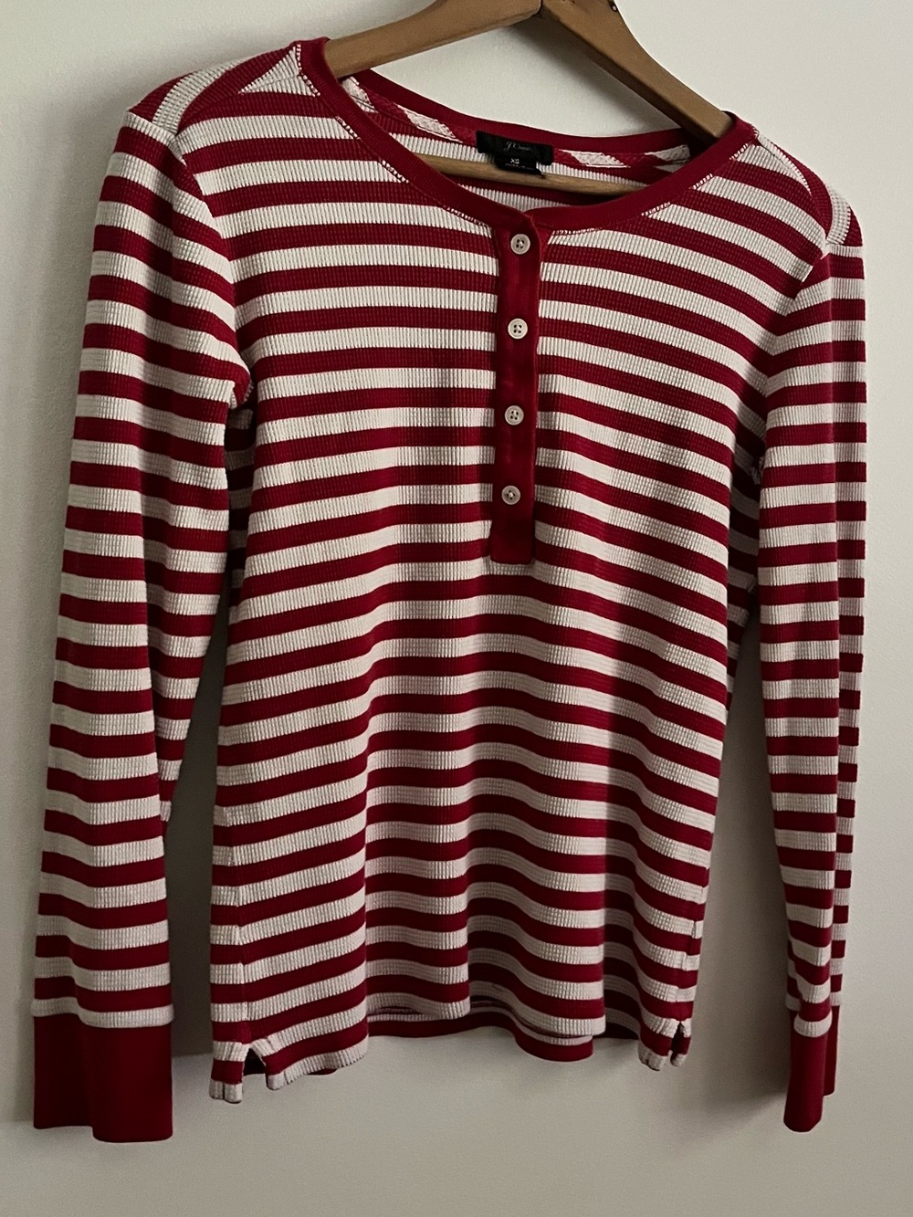 J. Crew Red and White Striped Henley Top